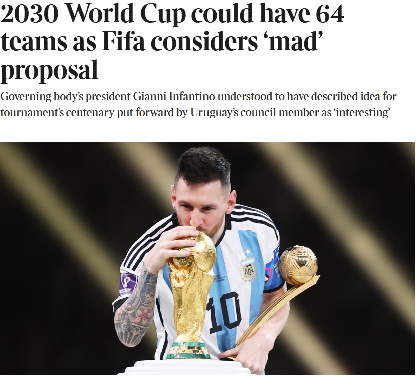 泰晤士：某官員稱2030世界杯擴軍64隊想法完全瘋狂，望盡快否決